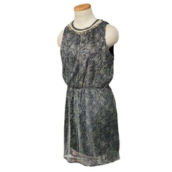 Grifflin Paris Blouson Dress NWT Metallic Sleeveless Keyhole Grey Size Small S - Picture 2 of 16